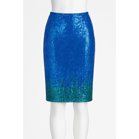 NWT French Connection Blue Green Ombre Sequin Pencil Skirt Size 6 - Picture 2 of 12